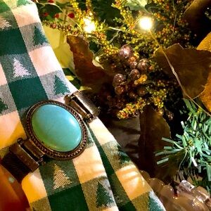 Vintage Large Oval Turquoise & 925 Silver Mesh Bracelet 🩵